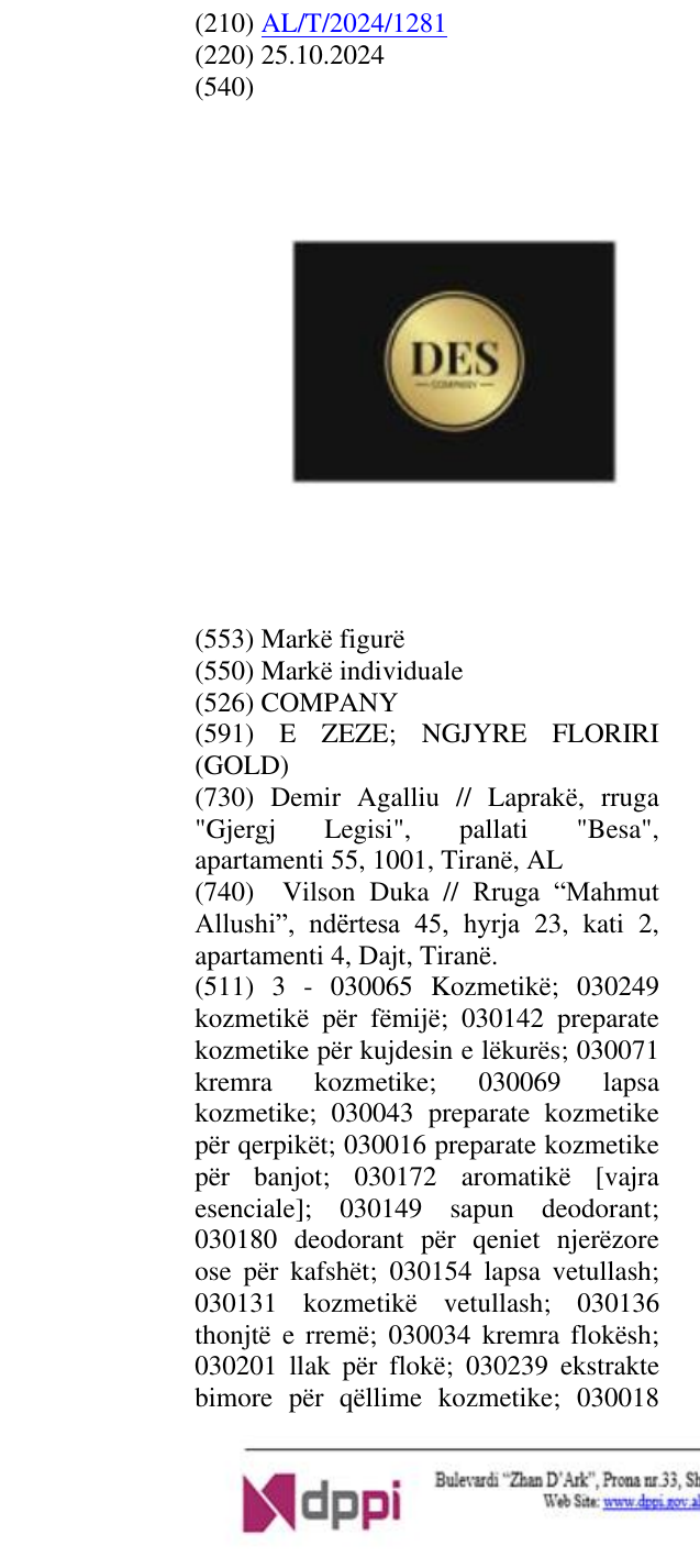 Zëri i markës COMPANY në buletin