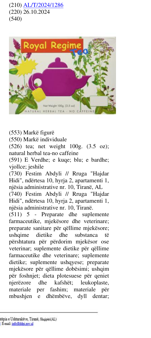 Zëri i markës tea; net weight 100g. (3.5 oz); natural herbal tea-no caffeine në buletin