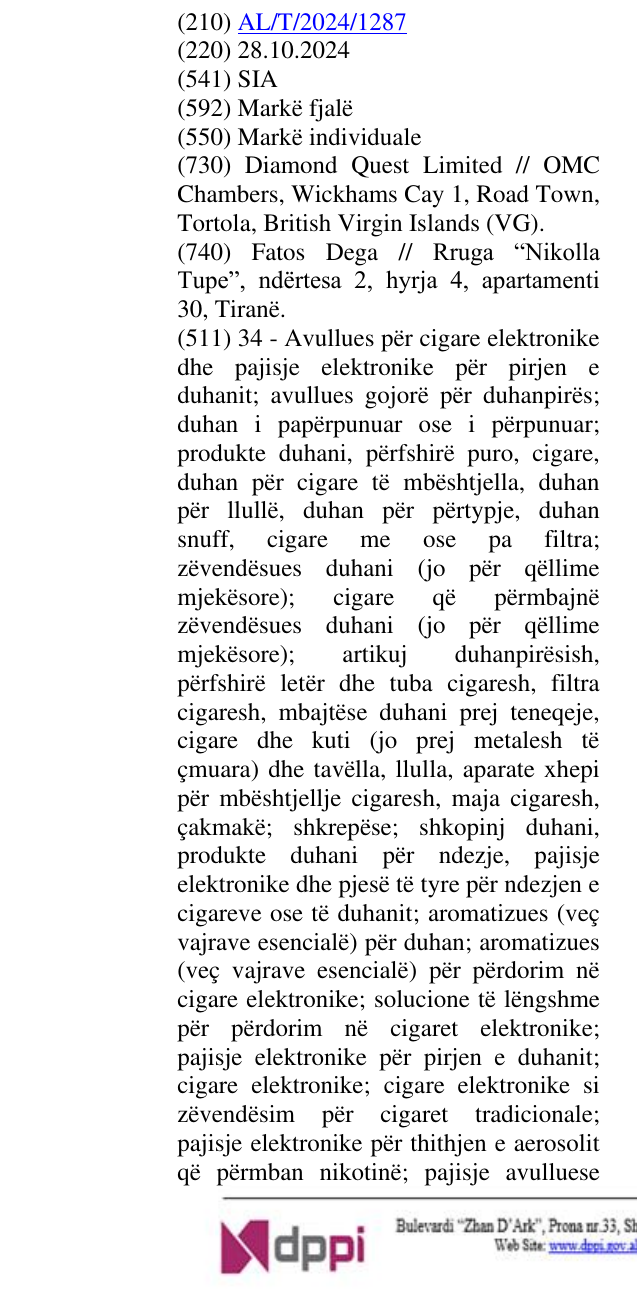 Zëri i markës SIA në buletin