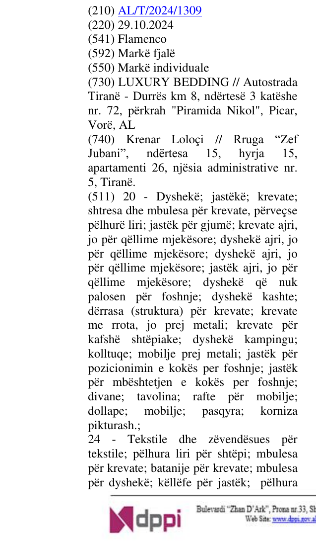 Zëri i markës Flamenco në buletin