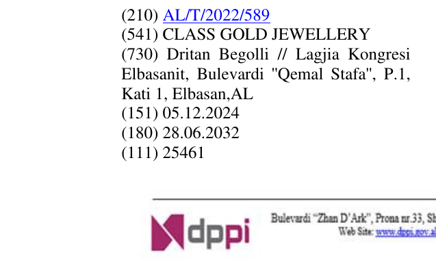 Zëri i markës GOLD JEWELLERY në buletin