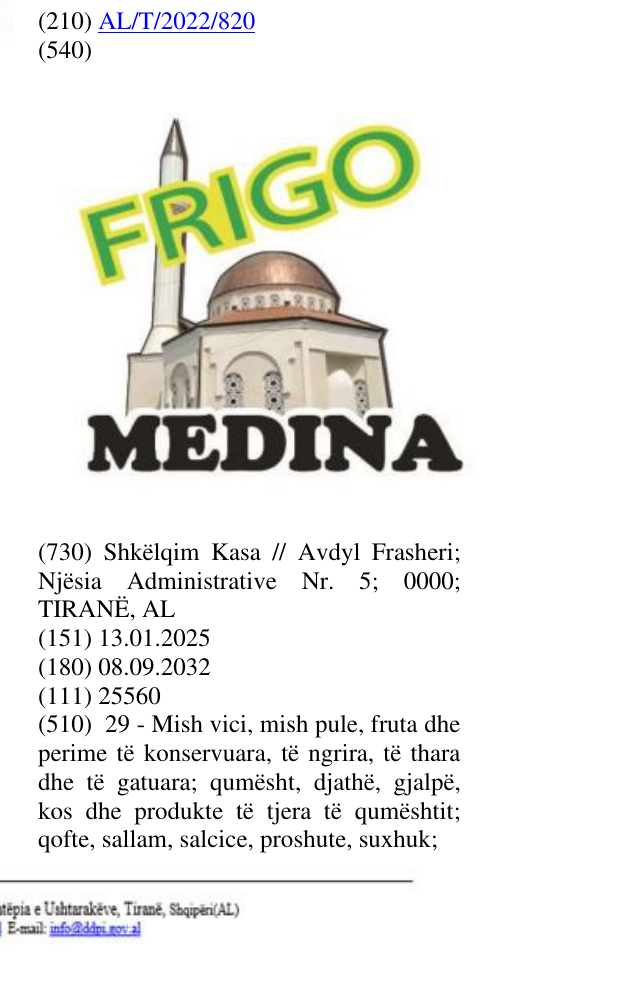 Zëri i markës FRIGO MEDINA në buletin