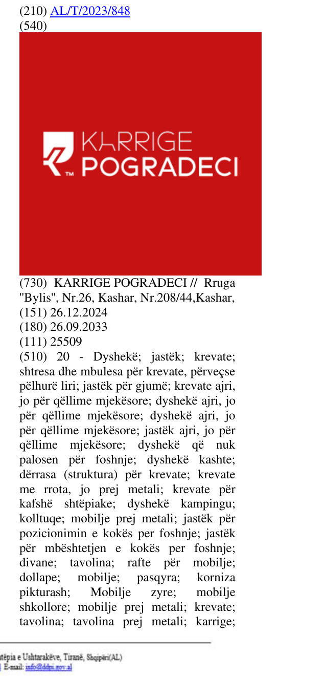 Zëri i markës TM; Karrige Pogradeci në buletin