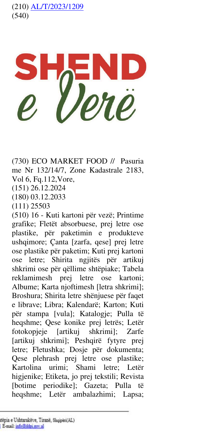 Zëri i markës Shend e verë në buletin