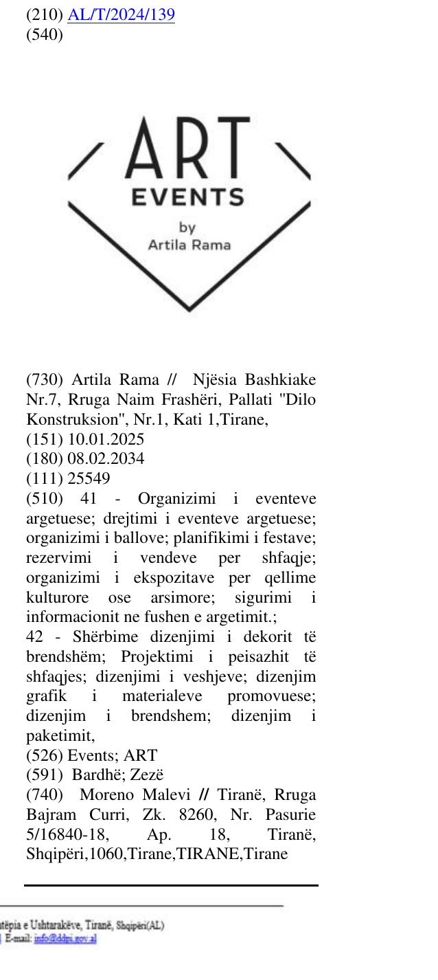 Zëri i markës Events; ART në buletin
