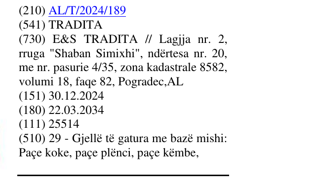 Zëri i markës TRADITA në buletin