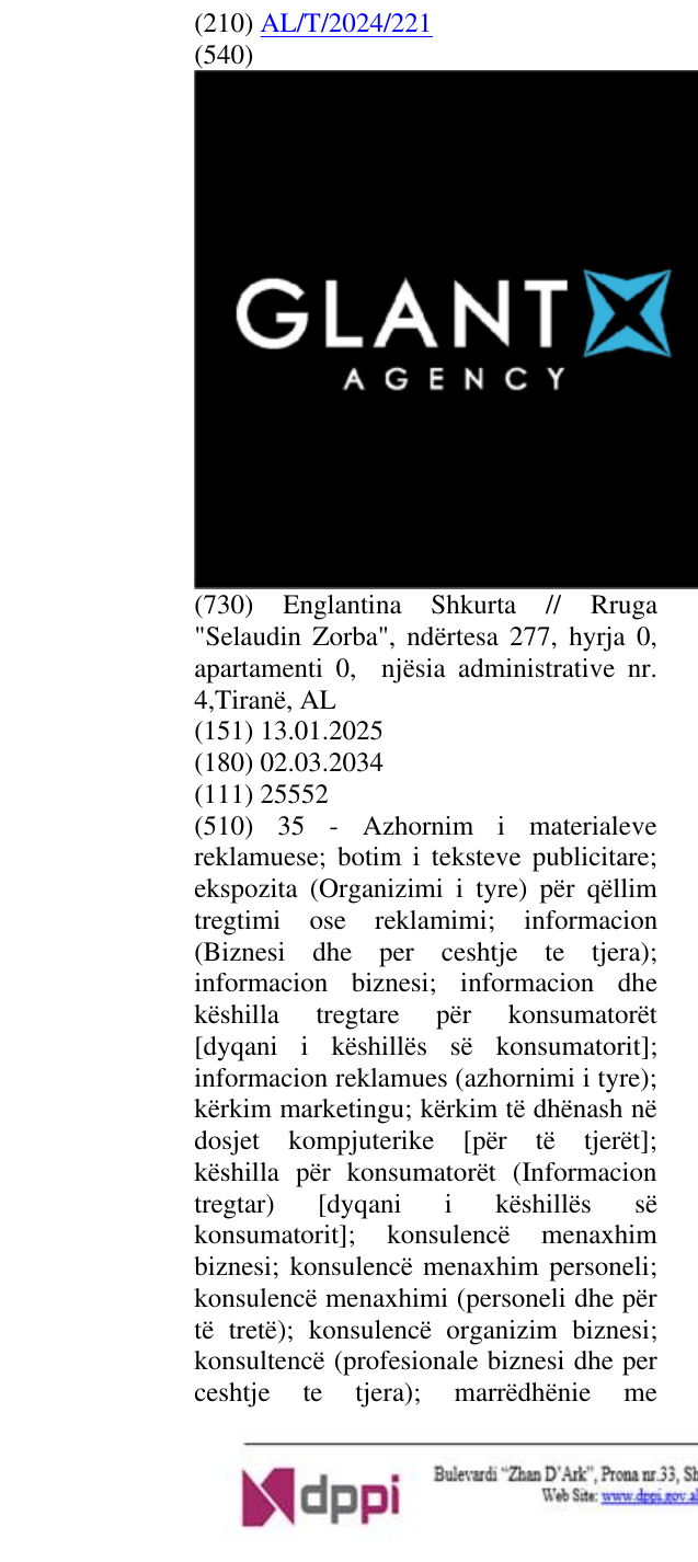Zëri i markës AGENCY në buletin