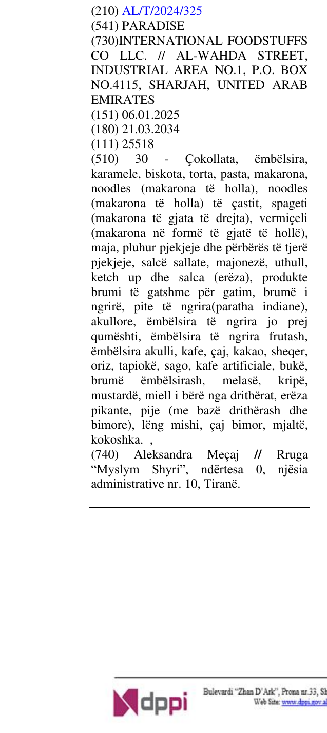 Zëri i markës PARADISE në buletin