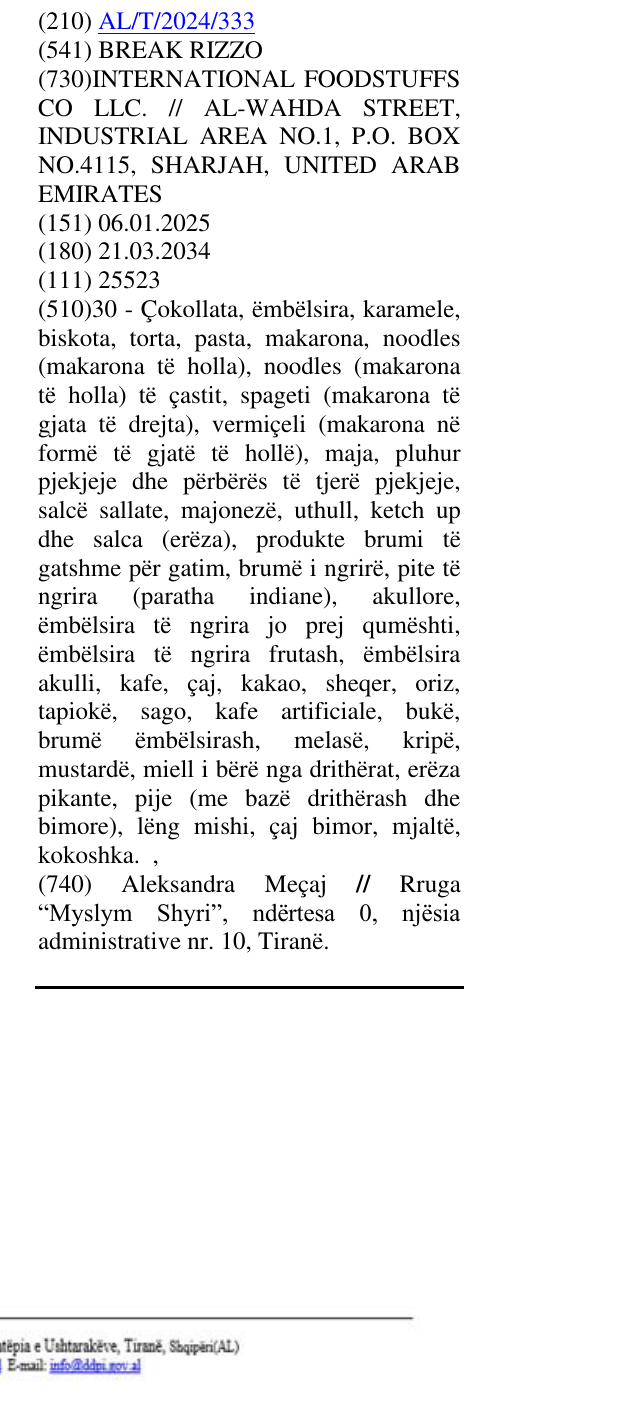 Zëri i markës BREAK RIZZO në buletin