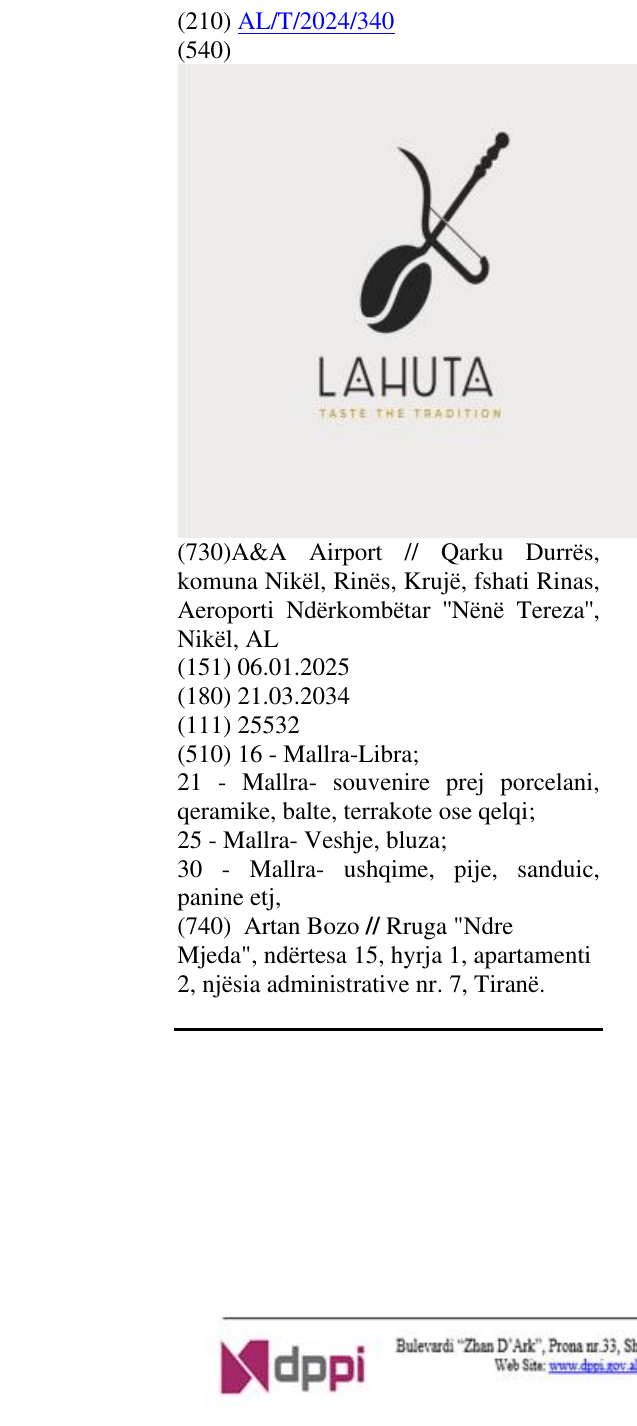 Zëri i markës LAHUTA- TASTE THE TRADITION në buletin