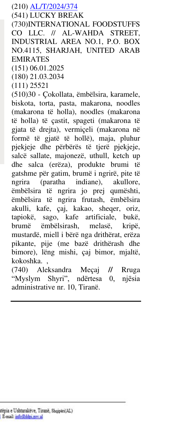 Zëri i markës LUCKY BREAK në buletin
