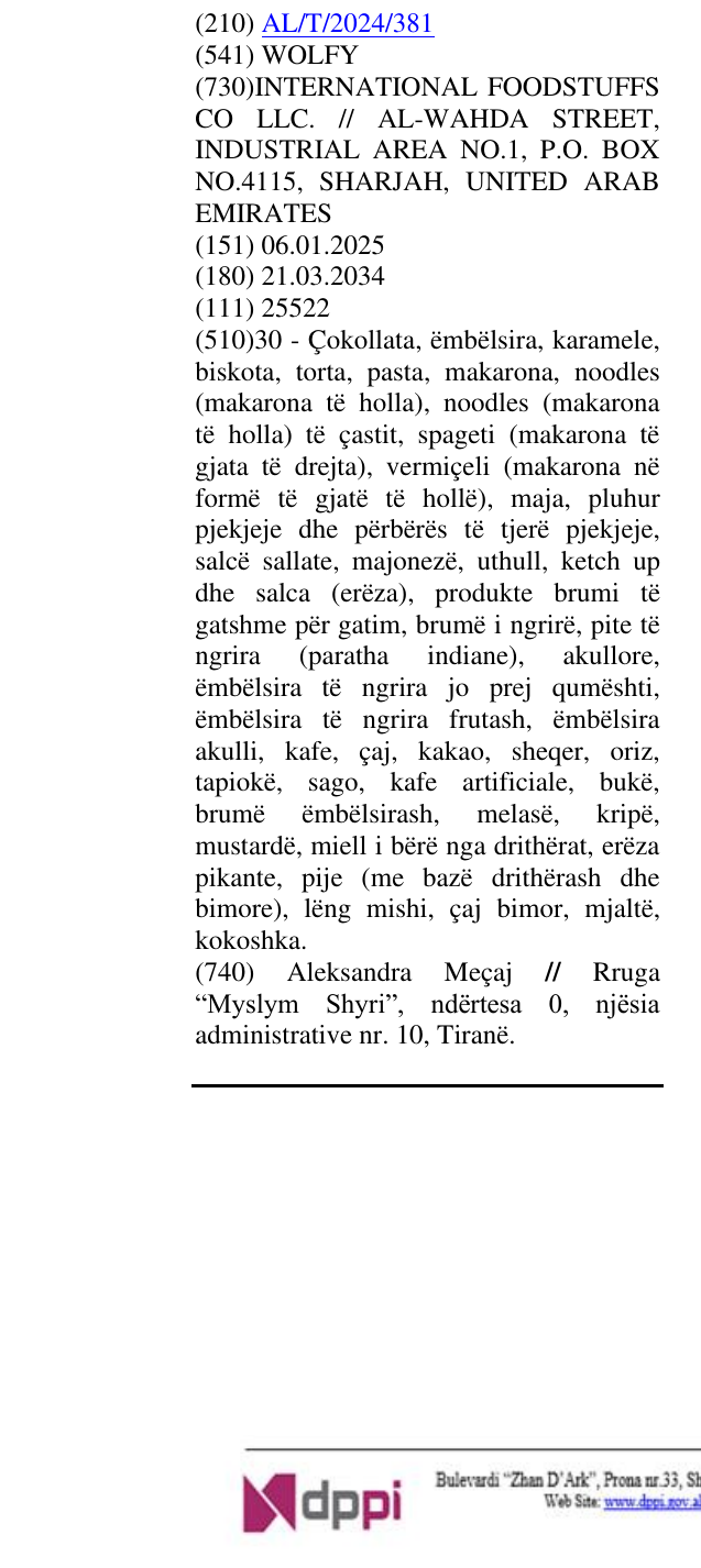 Zëri i markës WOLFY në buletin