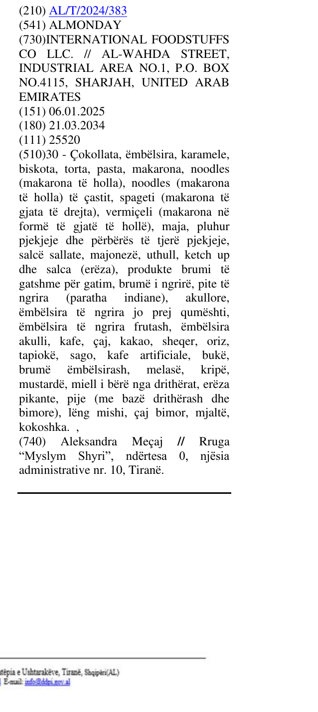 Zëri i markës ALMONDAY në buletin