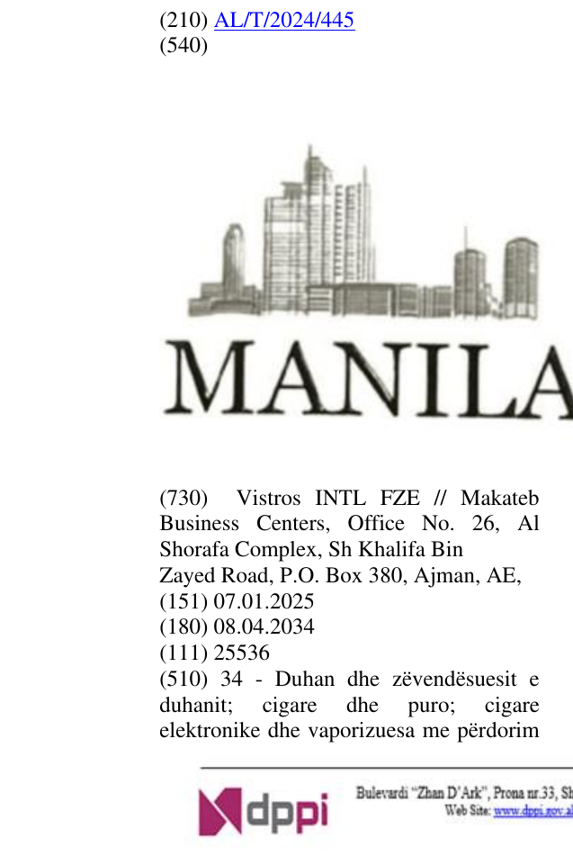 Zëri i markës MANILA në buletin