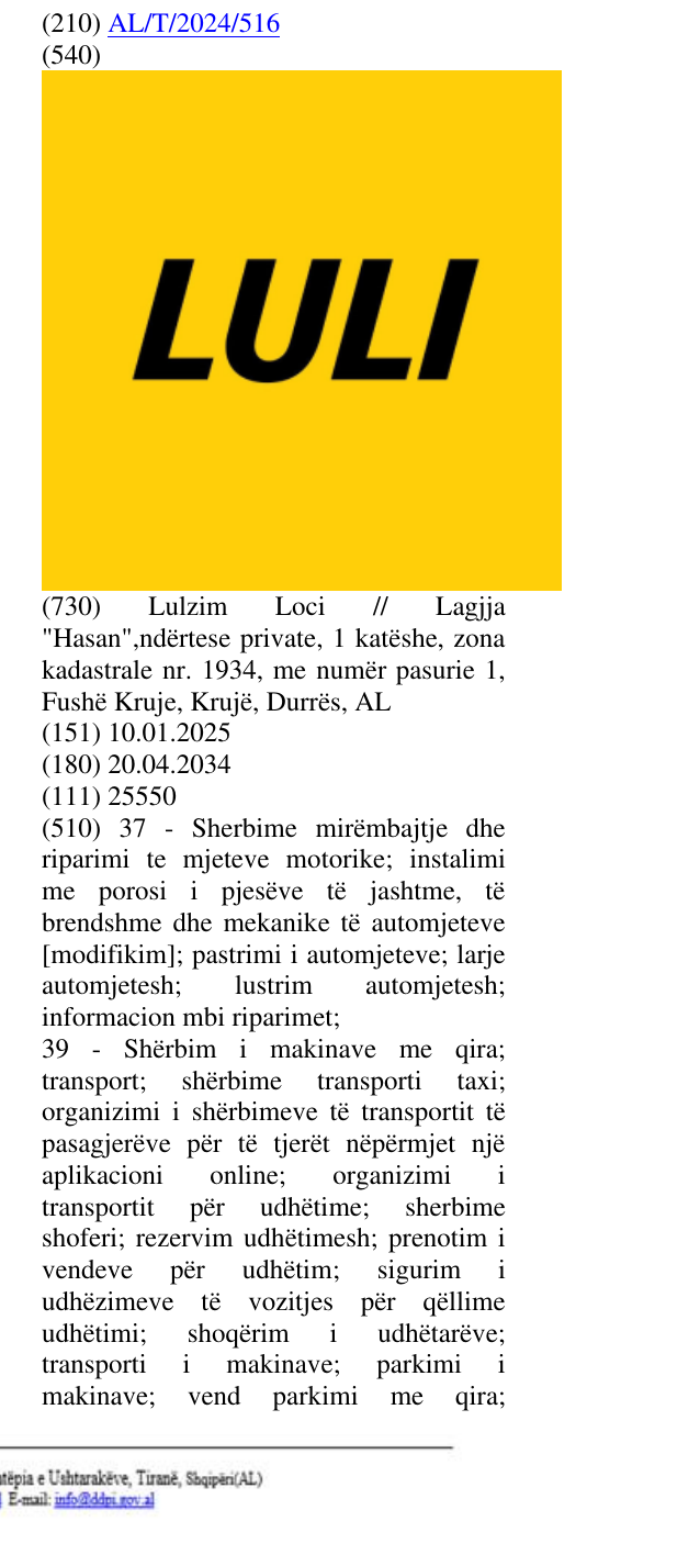 Zëri i markës LULI në buletin