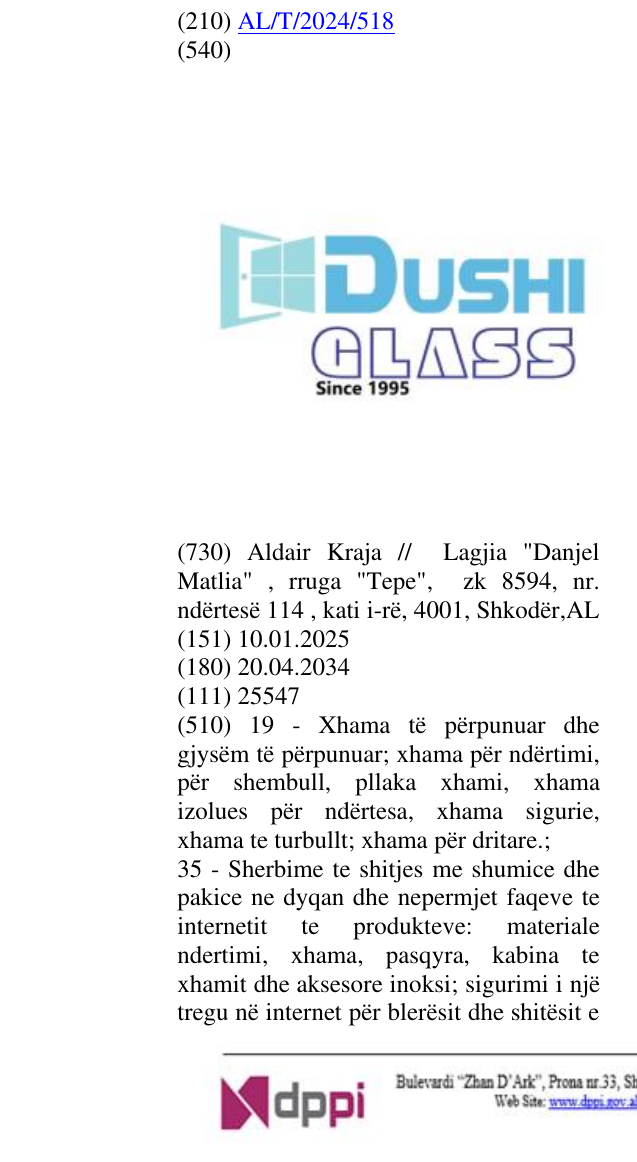 Zëri i markës Glass; Since 1995 në buletin