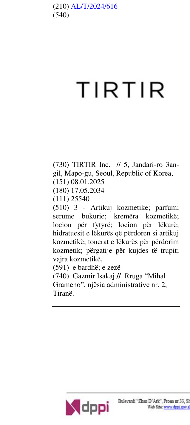 Zëri i markës TIRTIR në buletin