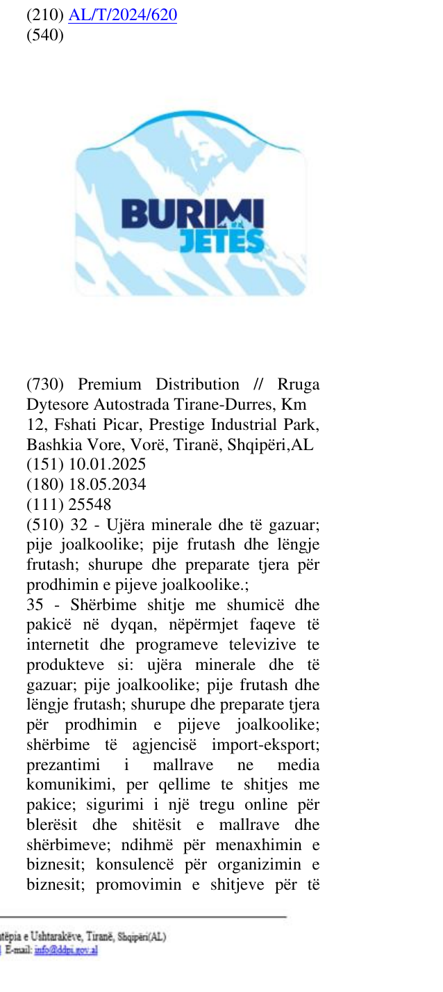 Zëri i markës BURIMI JETËS në buletin