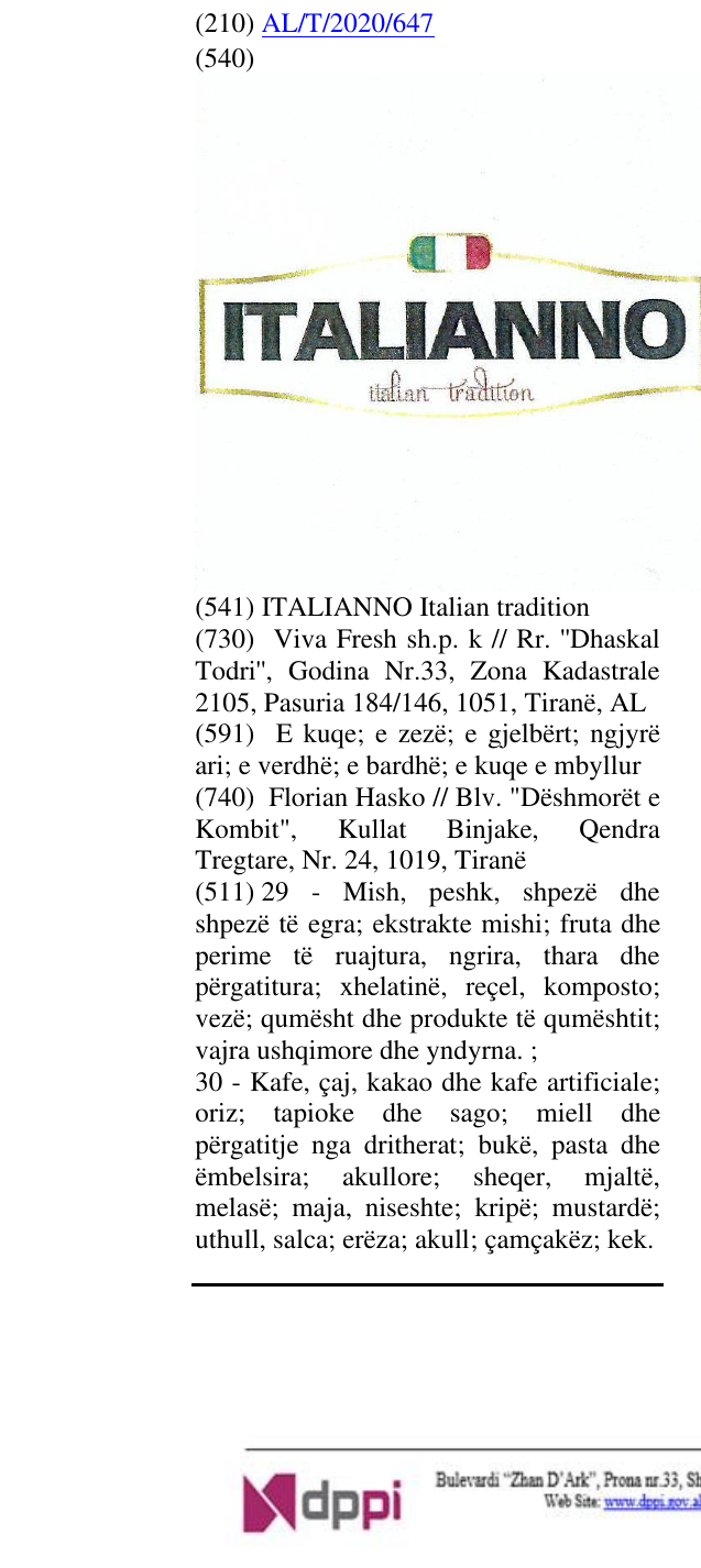 Zëri i markës ITALIANNO Italian tradition në buletin