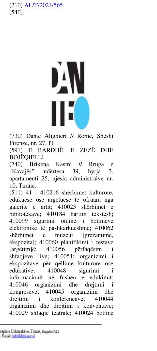 Zëri i markës DANTE në buletin