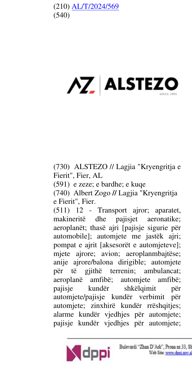 Zëri i markës ALSTEZO në buletin