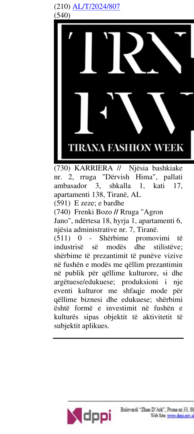 Zëri i markës Tirana Fashion Week në buletin