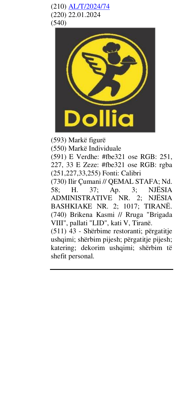 Zëri i markës DOLLIA në buletin