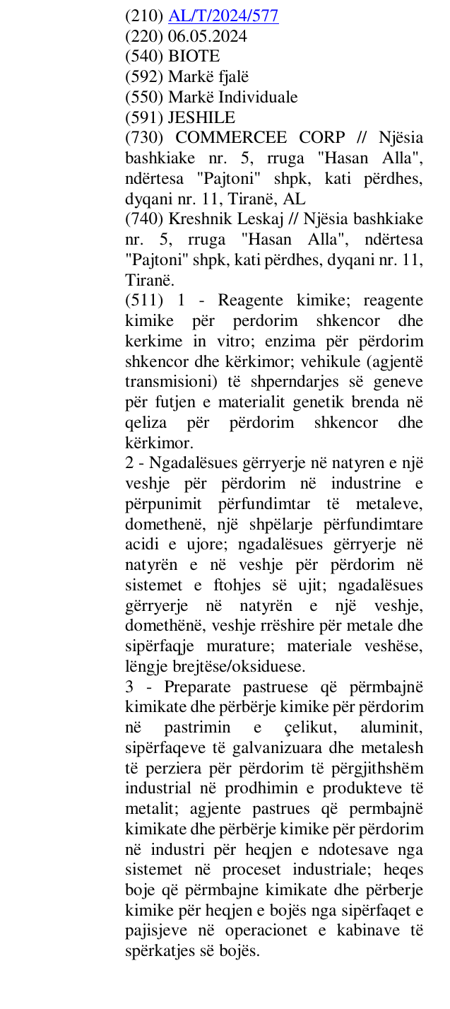 Zëri i markës BIOTE në buletin