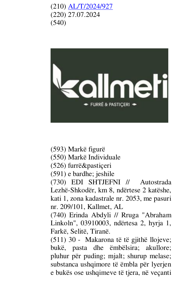 Zëri i markës furrë&pastiçeri në buletin