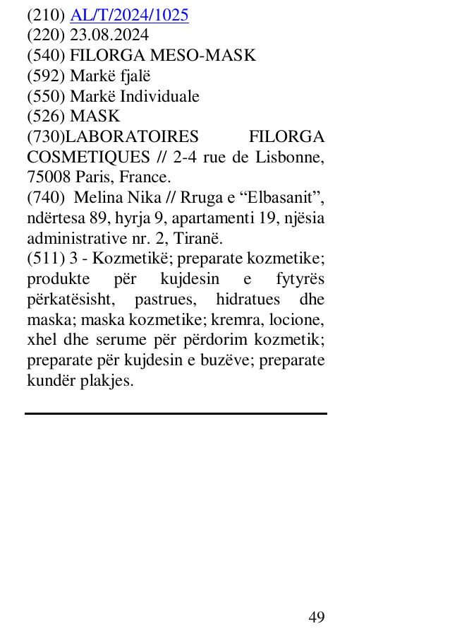Zëri i markës FILORGA MESO-MASK në buletin