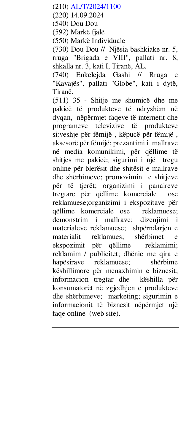 Zëri i markës Dou Dou në buletin