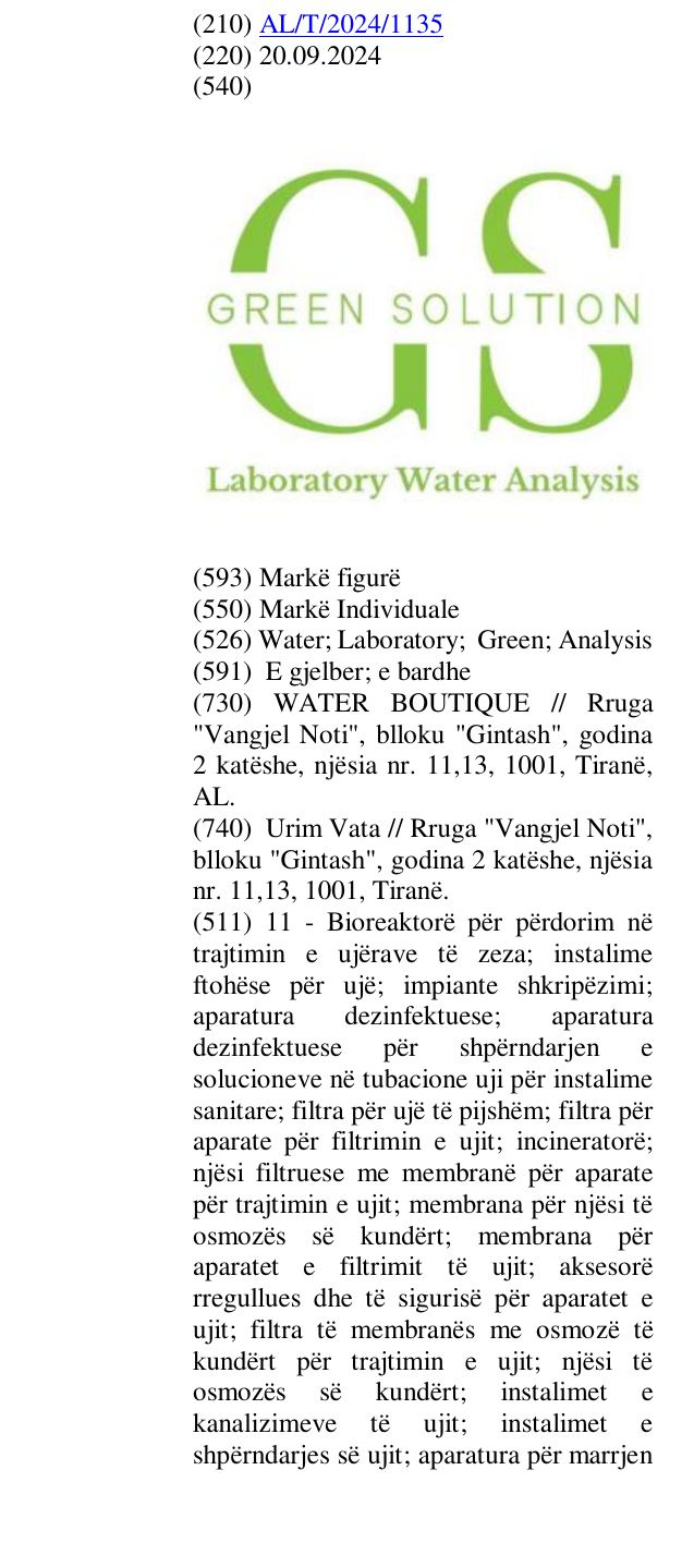Zëri i markës Water; Laboratory; Green; Analysis në buletin