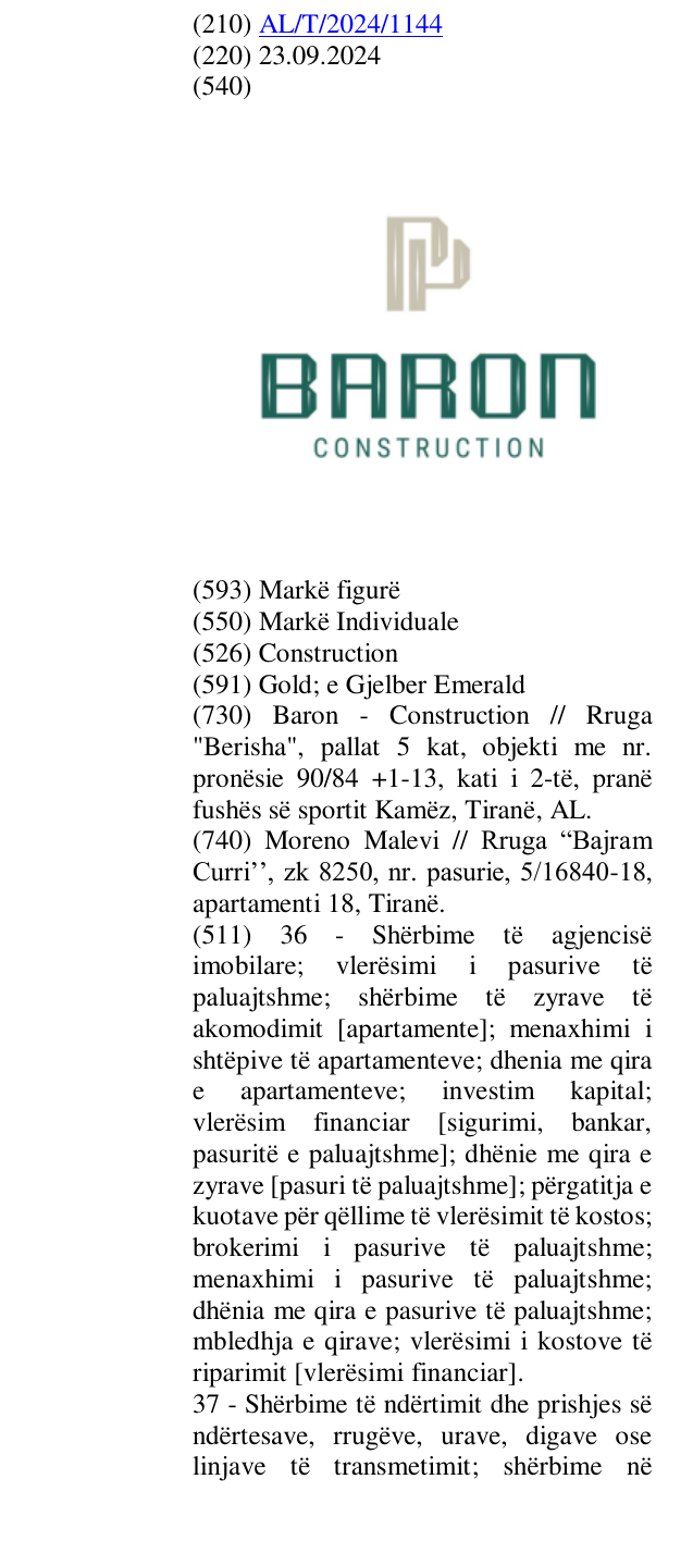 Zëri i markës Construction në buletin