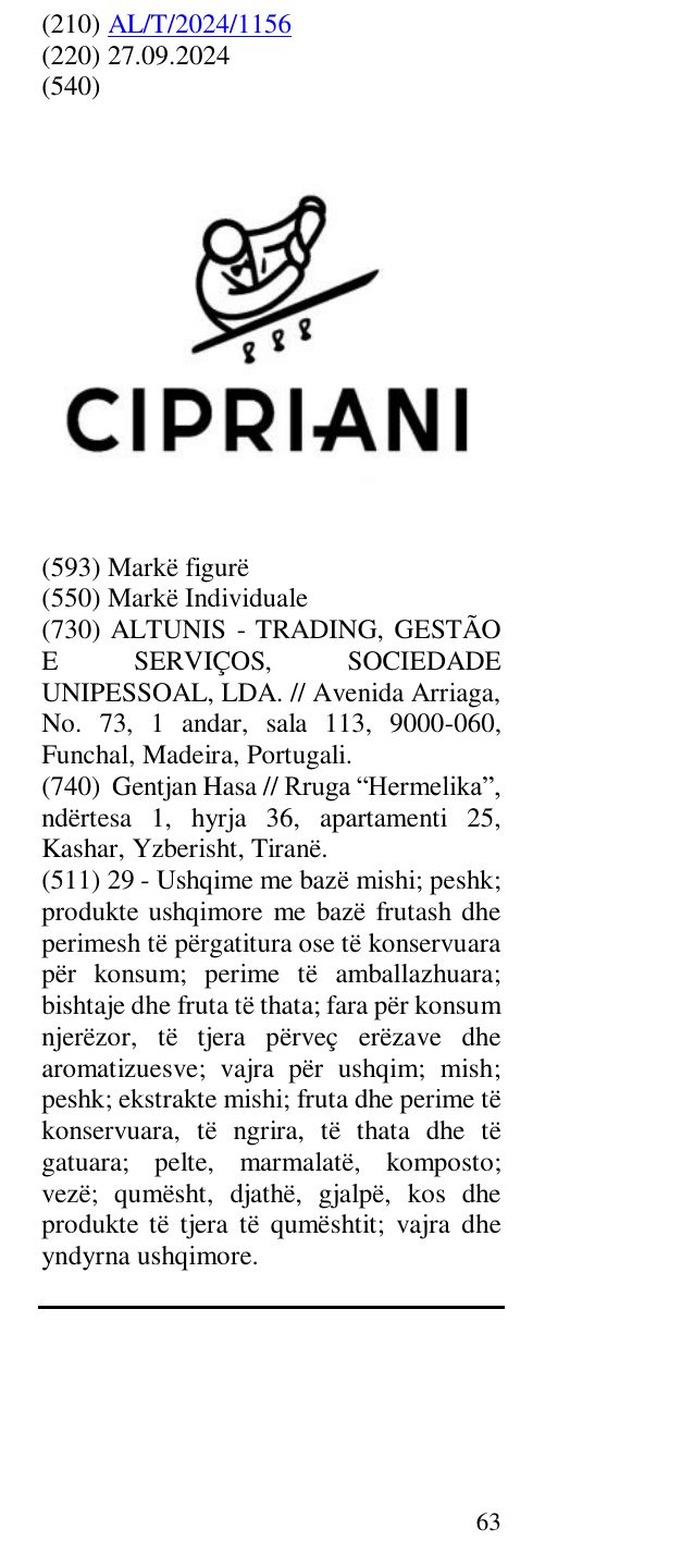 Zëri i markës CIPRIANI në buletin