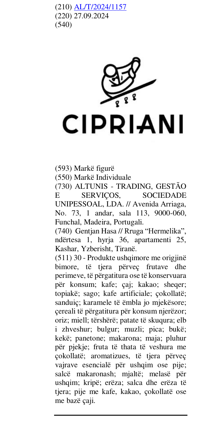 Zëri i markës CIPRIANI në buletin