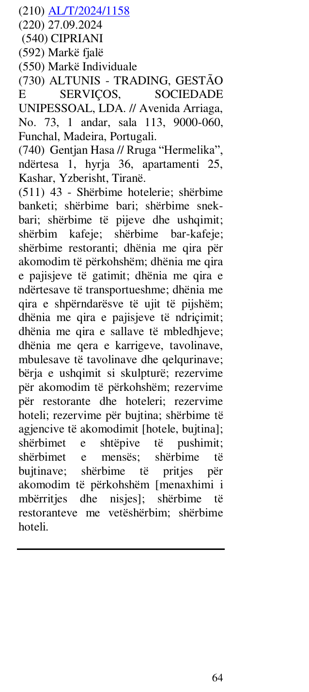Zëri i markës CIPRIANI në buletin