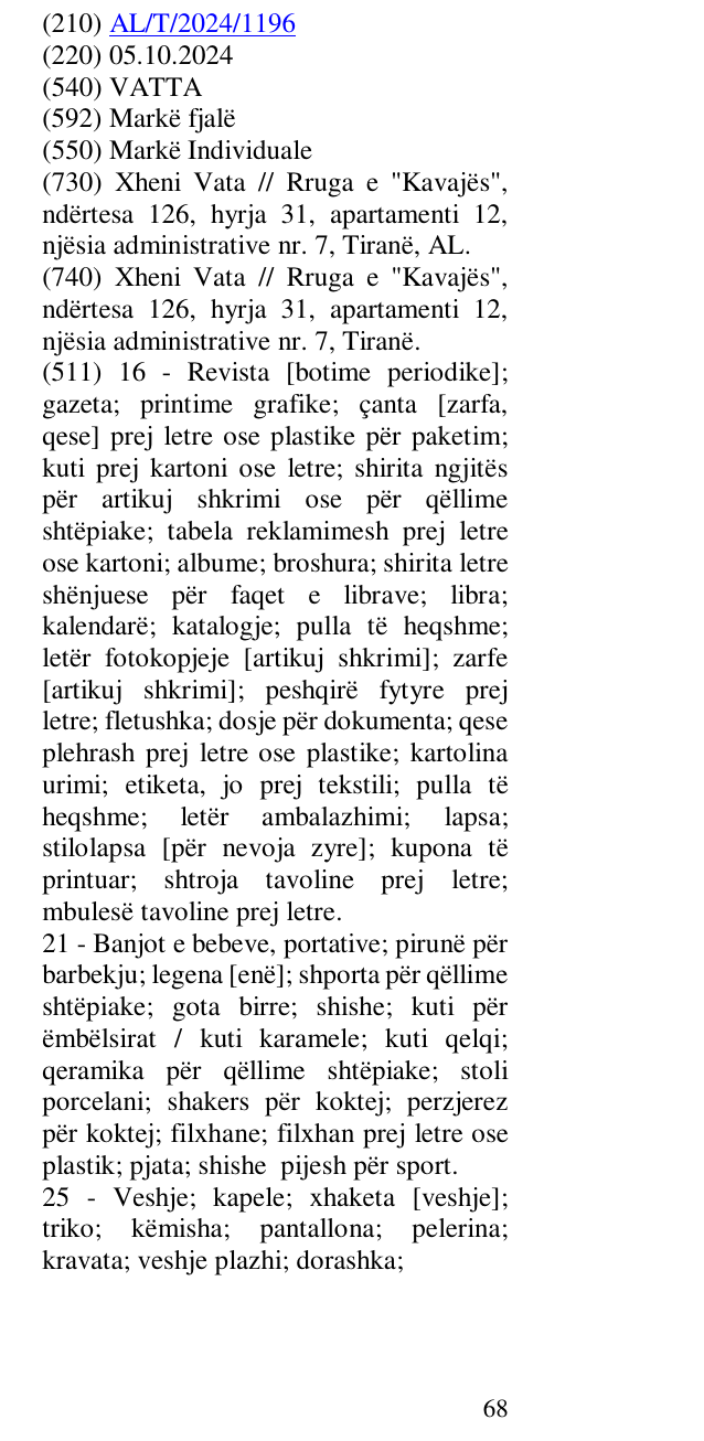 Zëri i markës VATTA në buletin