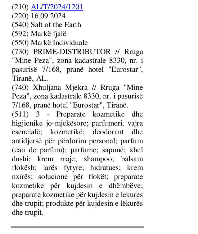 Zëri i markës Salt of the Earth në buletin