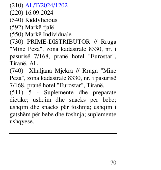 Zëri i markës Kiddylicious në buletin
