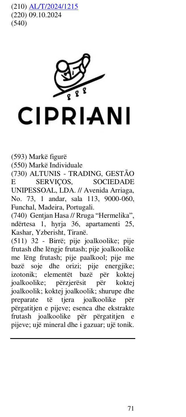 Zëri i markës CIPRIANI në buletin