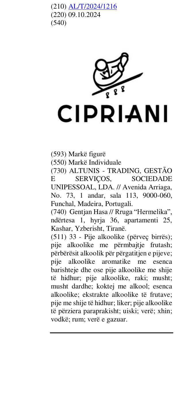 Zëri i markës CIPRIANI në buletin