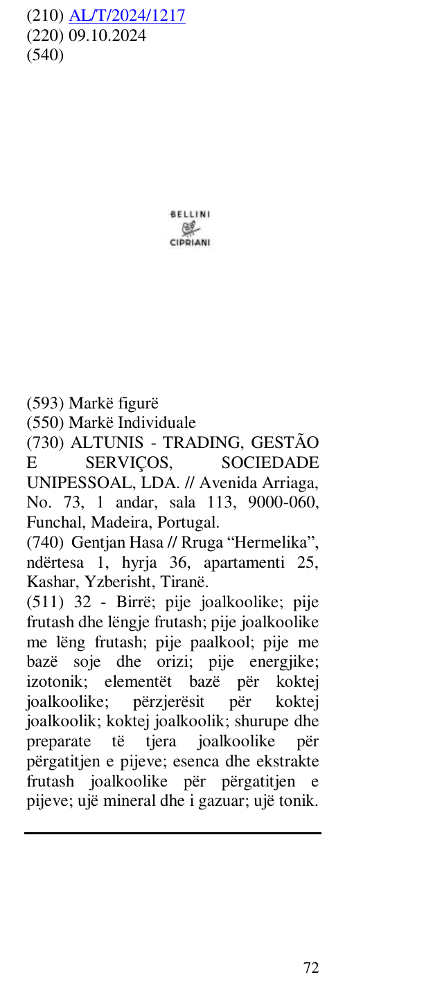 Zëri i markës BELLINI CIPRIANI në buletin