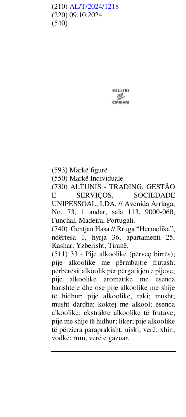 Zëri i markës BELLINI CIPRIANI në buletin