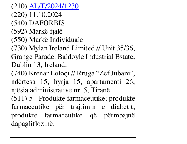 Zëri i markës DAFORBIS në buletin