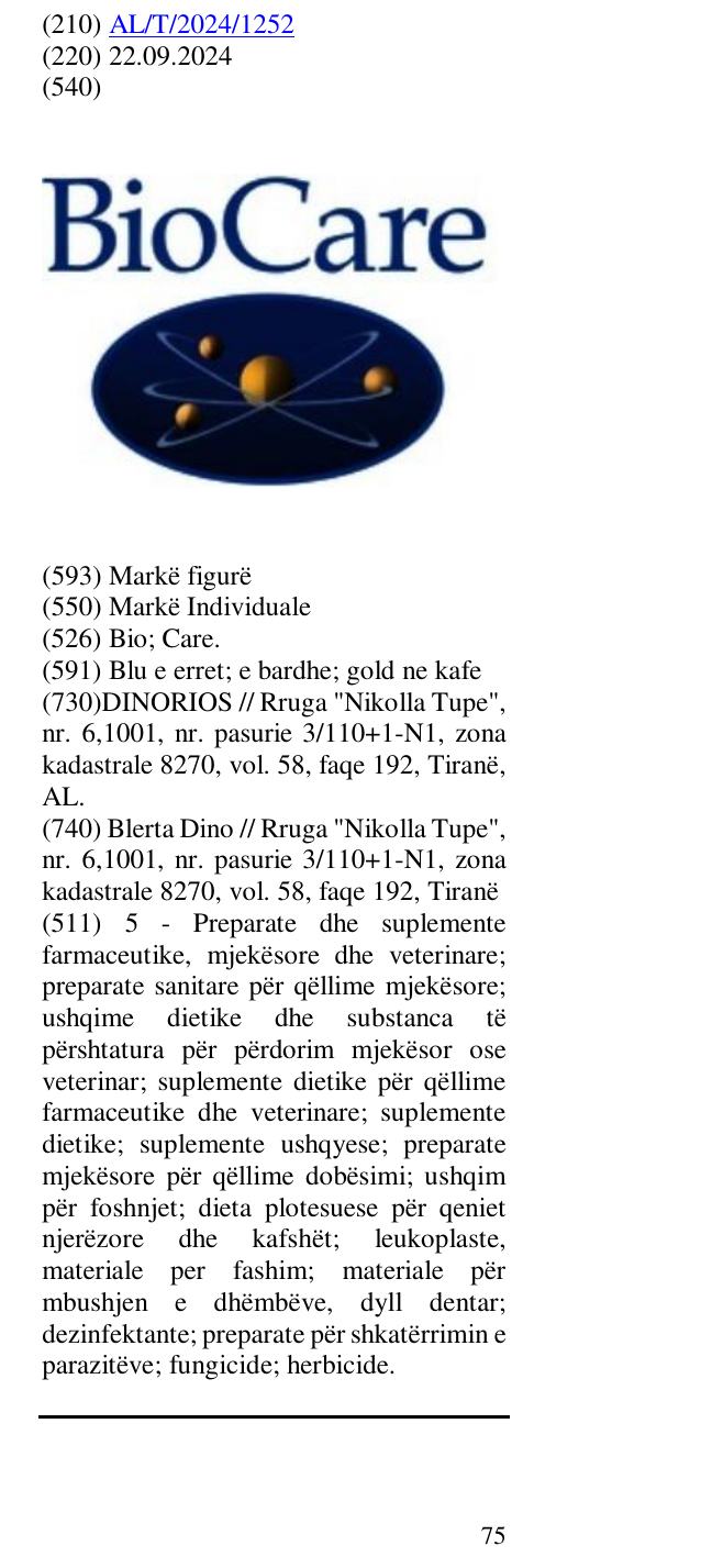 Zëri i markës Bio; Care. në buletin