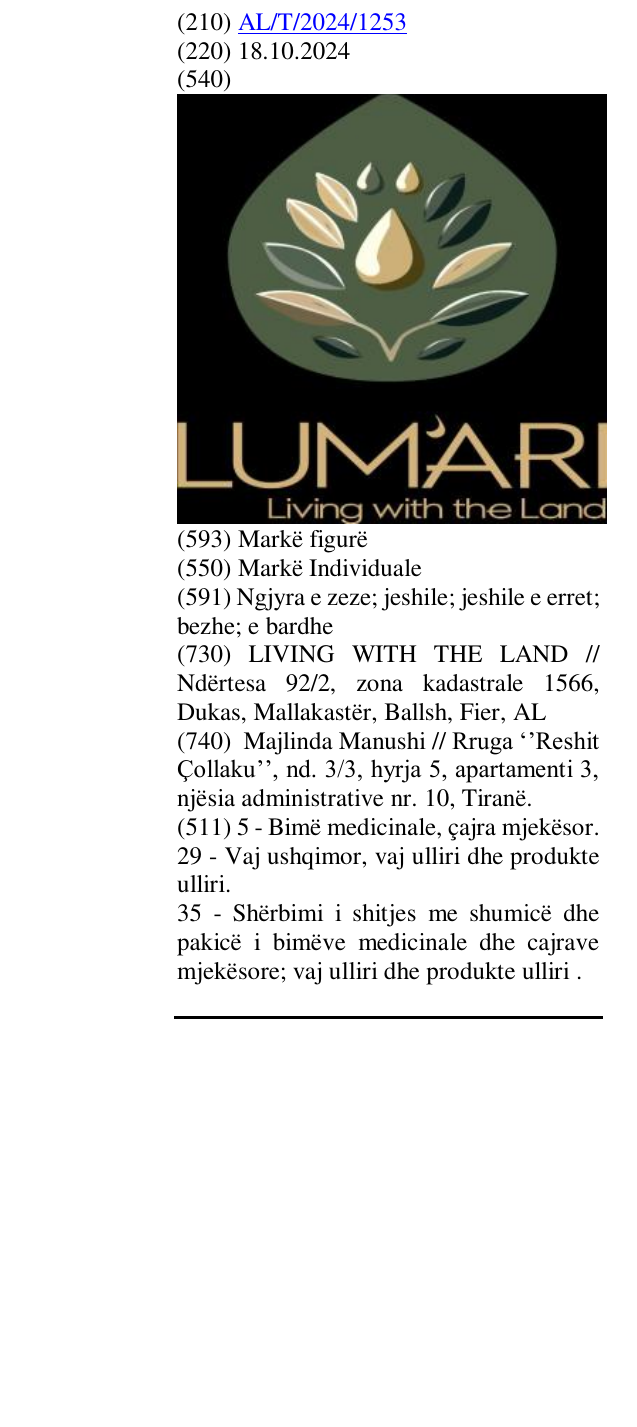 Zëri i markës LUM'ARI Living with the Land në buletin
