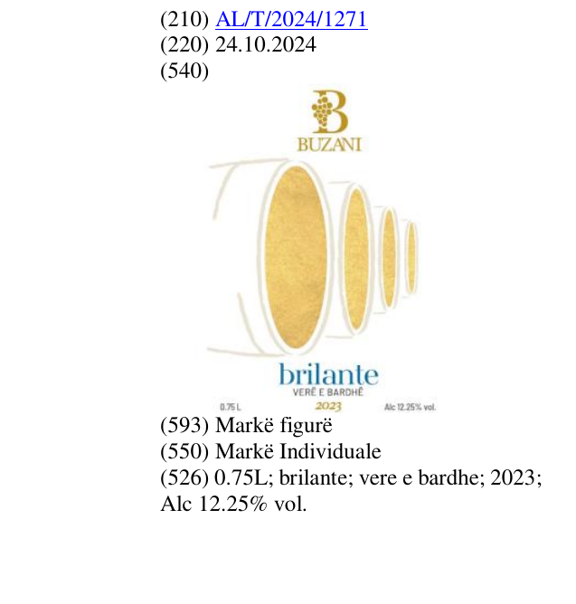 Zëri i markës 0.75L; brilante; vere e bardhe; 2023; Alc 12.25% vol. në buletin