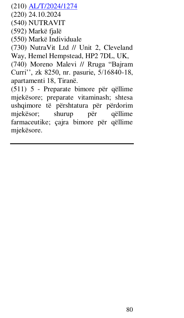 Zëri i markës NUTRAVIT në buletin