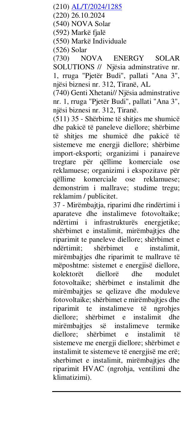 Zëri i markës NOVA Solar në buletin