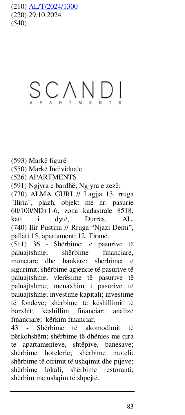 Zëri i markës APARTMENTS në buletin